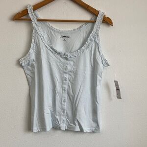 J.Crew Women's Broken-in jersey button-front tank top with ruffle trim SmallBlue